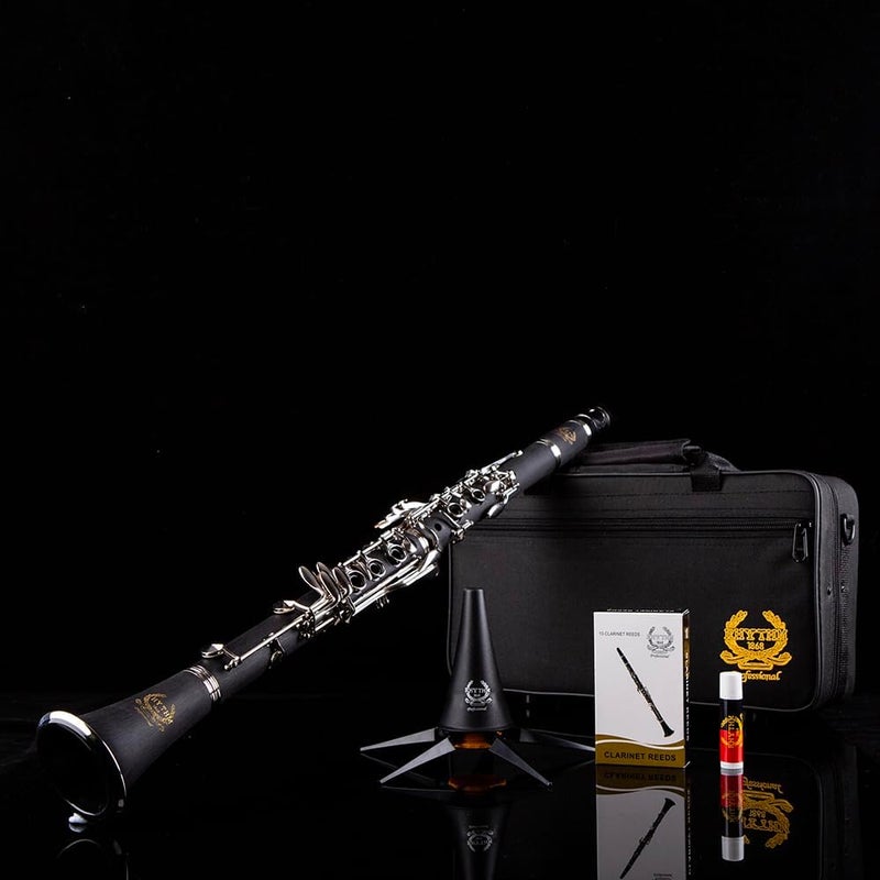 Rhythm Bb Clarinet 17 Nickel Keys Woodwind Band & Orchestra Musical Instruments for Beginners Includes Case, Stand, 10 Reeds and Cleaning Kit-Black/Silver keys - Image 4